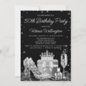 女性ブラックシルバーシューズ任意の数の誕生日パーティー 招待状 (正面)
