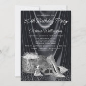 女性ブラックシルバーシューズ任意の数誕生日 招待状 (正面)