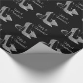 女性ブラックシルバーハイヒール任意の数誕生日 ラッピングペーパー (角)