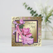 女性ブラックピンク金ゴールド50th誕生日パーティー 招待状 (スタンド正面)