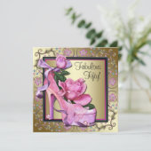 女性ブラックピンク金ゴールド50th誕生日パーティー 招待状 (スタンド正面)