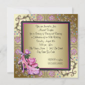 女性ブラックピンク金ゴールド50th誕生日パーティー 招待状 (裏面)