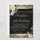 女性ブラック金ゴールドエレガントフローラ誕生日パーティー 招待状 (裏面)