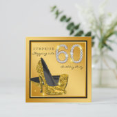 女性ブラック金ゴールドサプライズ60thバースデーパーティー 招待状 (スタンド正面)