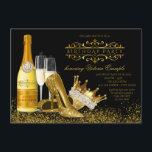 女性ブラック金ゴールドハイヒールプリンセス誕生日 招待状<br><div class="desc">女性ブラックと金ゴールドの誕生日パーティーへの招待と美しい金ゴールドグリッターハイヒールの靴エレガントと、金ゴールドシャンパンボトルと黒と金ゴールドの背景にグラスを持つプリンセスまたはクイーンクラウンファンシー。単にあなたのカスタマイズ詳細を追加してエレガント、イベントのためのこの黒と金ゴールドの誕生日パーティーの招待を簡単に行うことができる。選択した文字をボトルに追加し、背面で独自の背景を選択できる。不要なものを削除する。グリッターや宝石な実在どの印刷デザイン。</div>