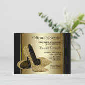 女性ブラック金ゴールドハイヒール誕生日パーティー 招待状 (スタンド正面)