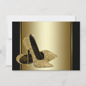 女性ブラック金ゴールドハイヒール誕生日パーティー 招待状 (裏面)