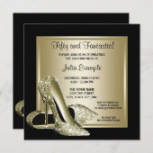 女性ブラック金ゴールドハイヒール誕生日 招待状 (正面/裏面)