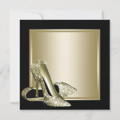 女性ブラック金ゴールドハイヒール誕生日 招待状 (裏面)