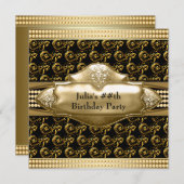 女性ブラック金ゴールドバースデーパーティ招待状 招待状 (正面/裏面)