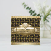 女性ブラック金ゴールドバースデーパーティ招待状 招待状 (スタンド正面)