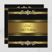 女性ブラック金ゴールド50th誕生日パーティー 招待状 (正面/裏面)