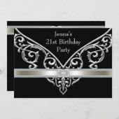 女性ブラック21歳の誕生日パーティー 招待状 (正面/裏面)