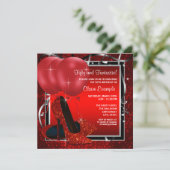 女性ブラック&レッドハイヒールバースデーパーティー 招待状 (スタンド正面)