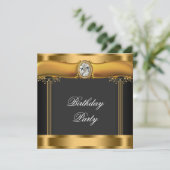 女性ブラック&金ゴールド誕生日パーティー 招待状 (スタンド正面)