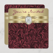 女性ブルゴーニュワインと金ゴールド誕生日パーティー 招待状 (正面/裏面)