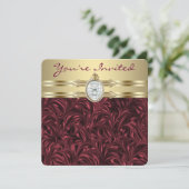 女性ブルゴーニュワインと金ゴールド誕生日パーティー 招待状 (スタンド正面)