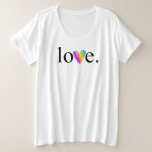女性プラスラブワードレインボー走り書きハート プラスサイズTシャツ