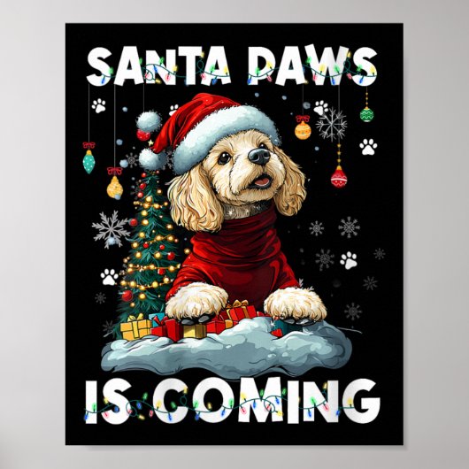 女性プードルクリスマスツリーライトデコレーションは行う ポスター (正面)