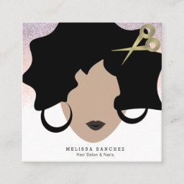 女性ヘアフェイク金ゴールドグリッターサロン美しい スクエア名刺