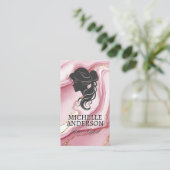 女性ヘアプロファイル | ピンク金ゴールド大理石 名刺 (スタンド正面)