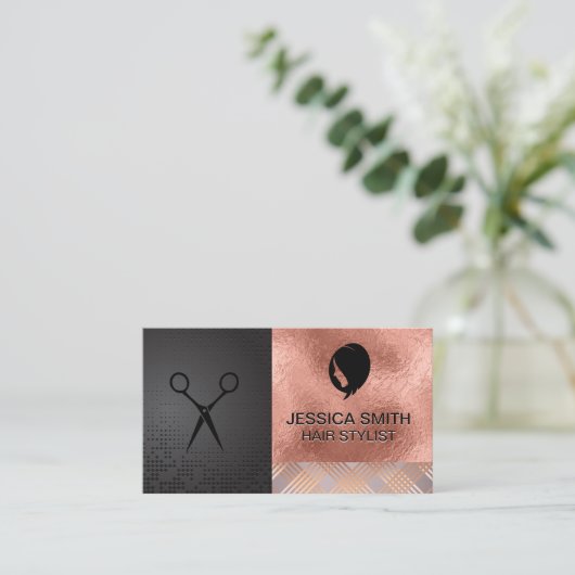 女性ヘア |バラフォイル金ゴールド |抽象芸術パターン 名刺 (スタンド正面)