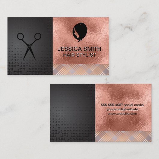 女性ヘア |バラフォイル金ゴールド |抽象芸術パターン 名刺 (正面/裏面)