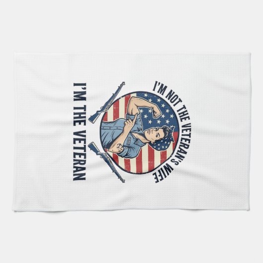 女性ベテラン愛国的ビンテージ彫刻Tシャツデザイン キッチンタオル (横)