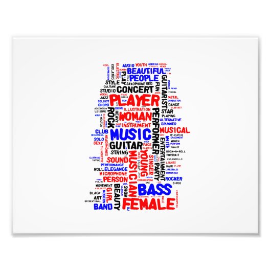 女性ベースの選手が1赤いブルーの黒で悩む フォトプリント            (正面)