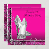 女性ホットピンクバースデーパーティー 招待状 (正面/裏面)