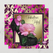 女性ホットピンク50th誕生日パーティー 招待状 (正面/裏面)