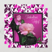 女性ホットピンク50th誕生日パーティー 招待状 (正面/裏面)