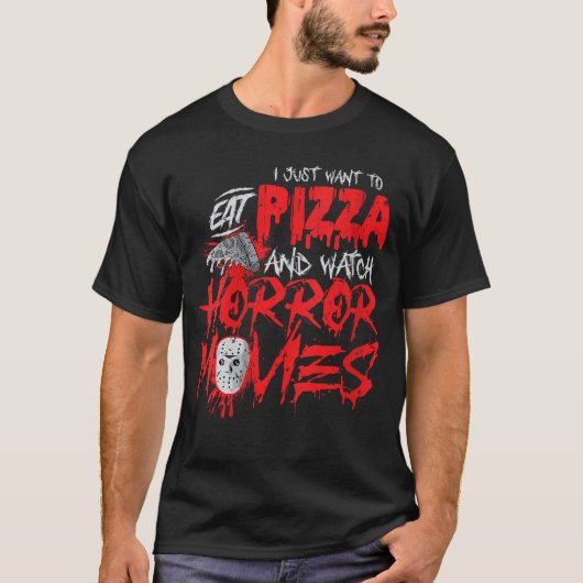 女性ホラー映画ただピザ食べたいV Tシャツ (正面)