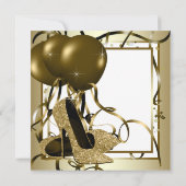 女性ホワイト金ゴールドハイヒールシューバースデーパーティー 招待状 (裏面)