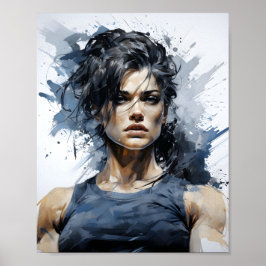 女性ボディビルダーの美しいスケッチポートレート ポスター