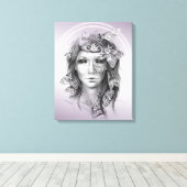 女性ポートレートと蛾の超現実的な暗いファンタジーアート キャンバスプリント (インサイチュ (ウッドフロア))