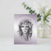 女性ポートレートと蛾の超現実的な暗いファンタジーアート ポストカード (スタンド正面)