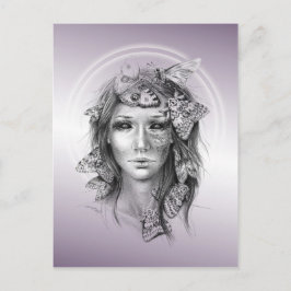 女性ポートレートと蛾の超現実的な暗いファンタジーアート ポストカード