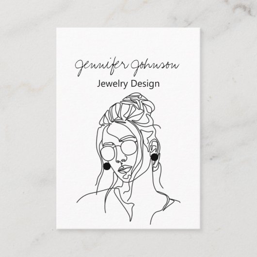 女性ポートレートイヤリングホルダー表示カード 名刺 (正面)