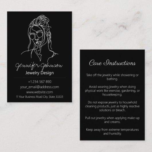 女性ポートレートジュエリー気にカード名刺 名刺 (正面/裏面)