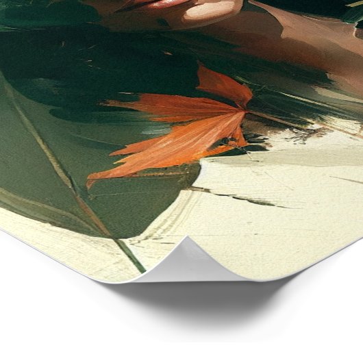 女性ポートレートトロピカル葉のウォールアートポスター ポスター (角)