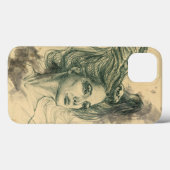 女性ポートレート鳥スカルとウイングスールアルアート Case-Mate iPhoneケース (裏面 (横))