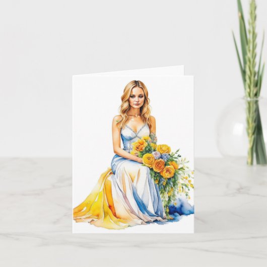 女性ポートレートD – 水彩画&ペン カード (正面)