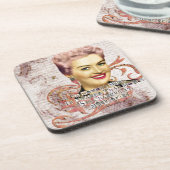 女性マインドデジタルコラージピンクヘアレディ コースター (左側)