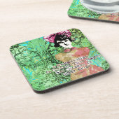 女性マインドデジタルコラージュ緑の背景 コースター (左側)