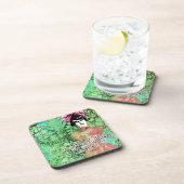 女性マインドデジタルコラージュ緑の背景 コースター (右側)