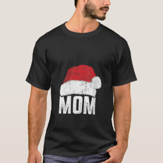 女性ママとサンタクロース帽子の一致する家族のch tシャツ
