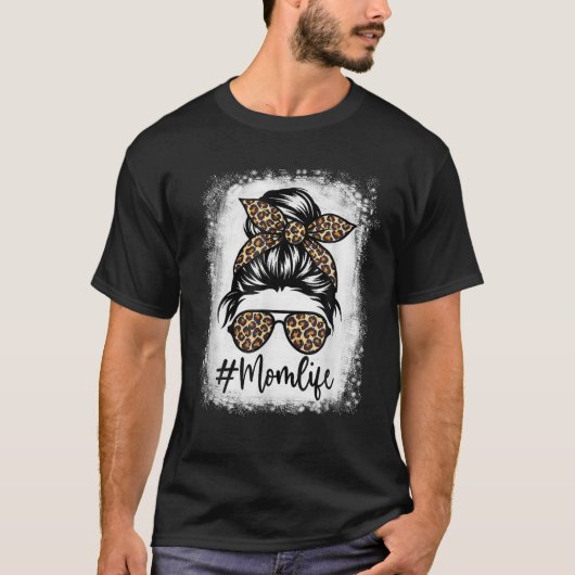 女性ママ人生漂白ママ人生ヒョウ乱雑パン Tシャツ (正面)