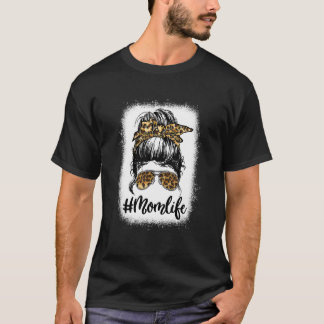 女性ママ人生漂白ママ人生ヒョウ乱雑Bu Tシャツ