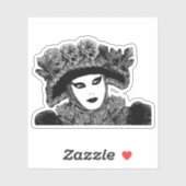 女性マルディグラスマスク白黒アート シール (シート)